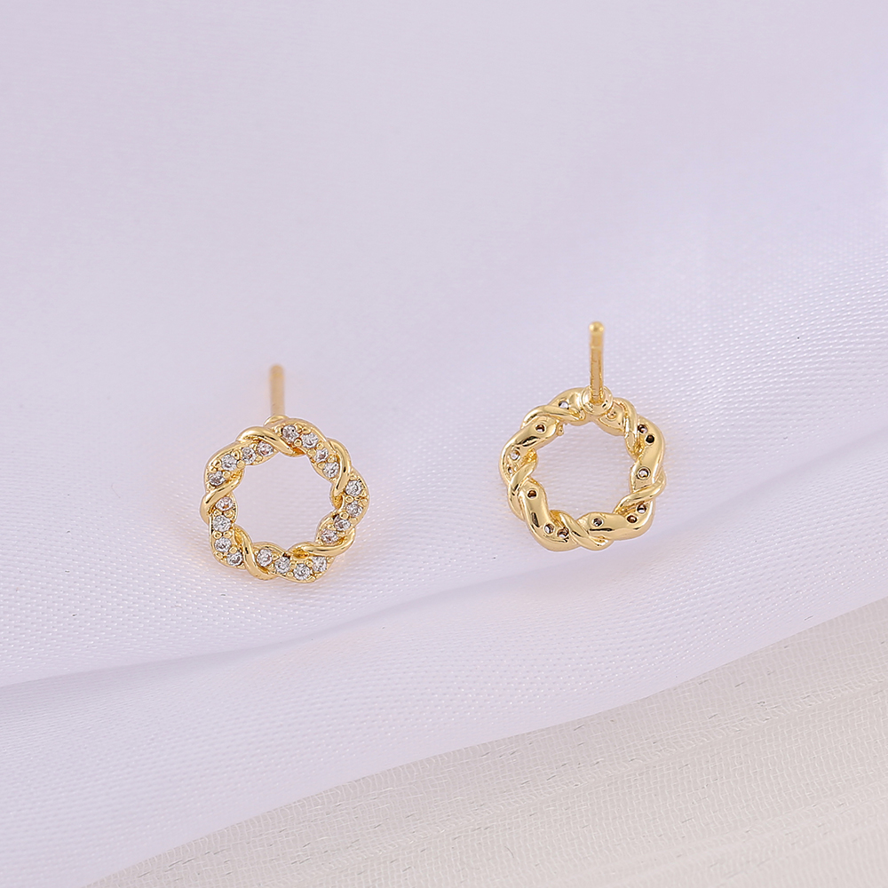 1 Pair 9*9MM Copper Zircon 18K Gold Plated Wreath Polished Earring Findings display picture 3