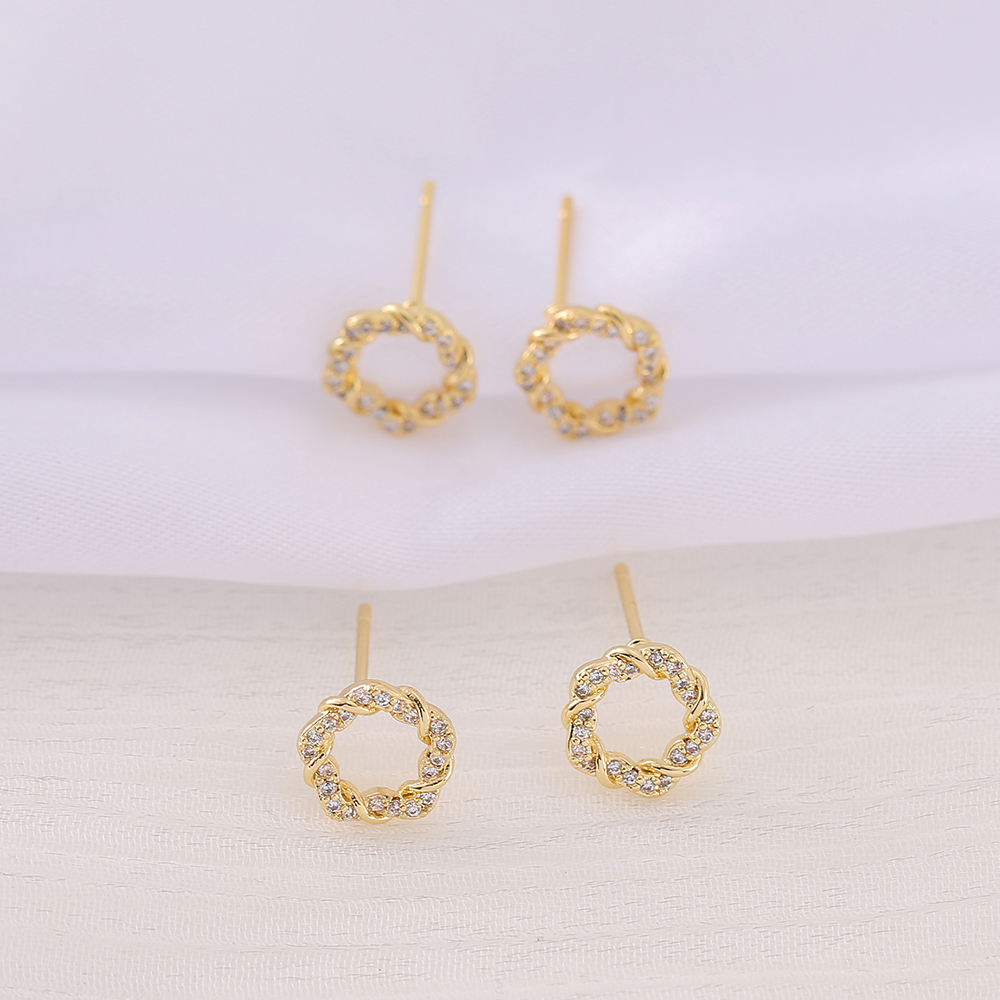 1 Pair 9*9MM Copper Zircon 18K Gold Plated Wreath Polished Earring Findings display picture 5