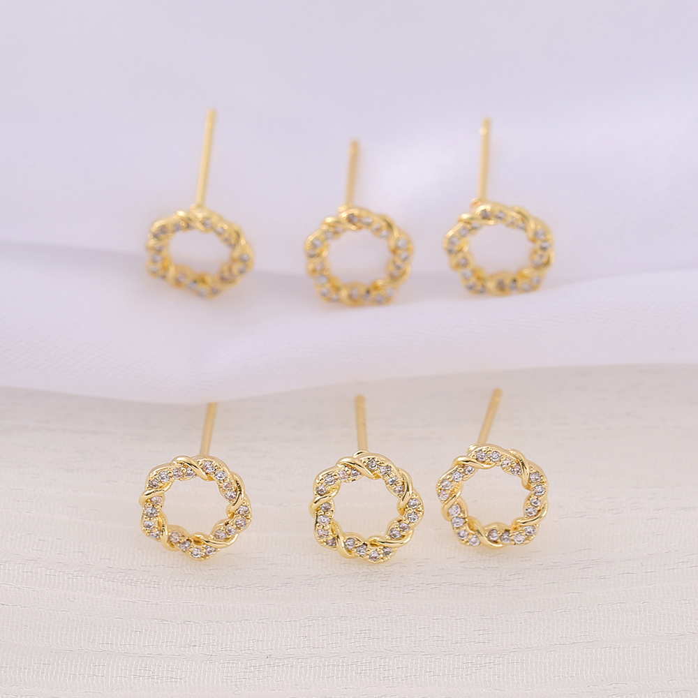 1 Pair 9*9MM Copper Zircon 18K Gold Plated Wreath Polished Earring Findings display picture 1