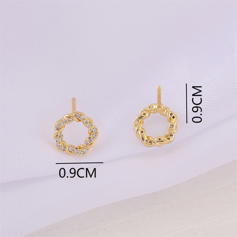 1 Pair 9*9MM Copper Zircon 18K Gold Plated Wreath Polished Earring Findings display picture 2