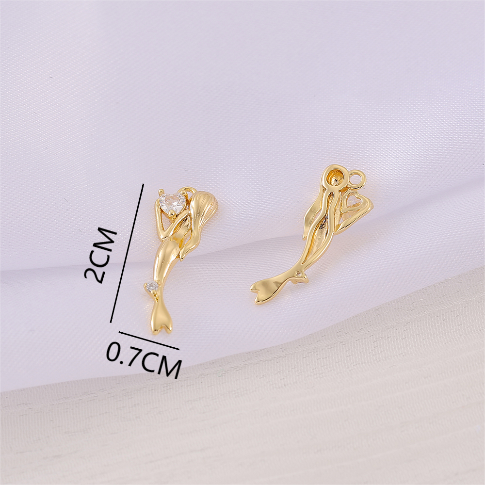 1 Piece 7 * 20mm Copper Zircon 18K Gold Plated Mermaid Polished Pendant display picture 2