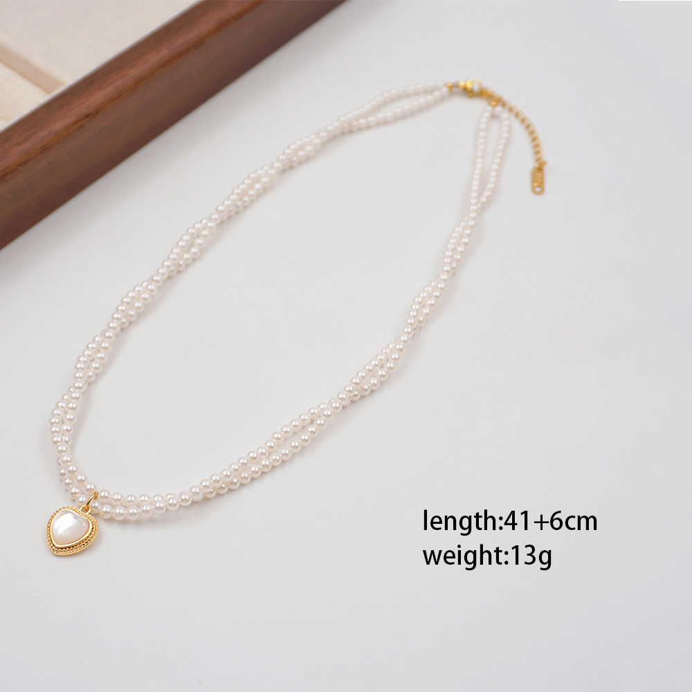 Elegant Glam Vintage Style Heart Shape Imitation Pearl Titanium Steel Copper Handmade Shell Gold Plated Women's Pendant Necklace display picture 4