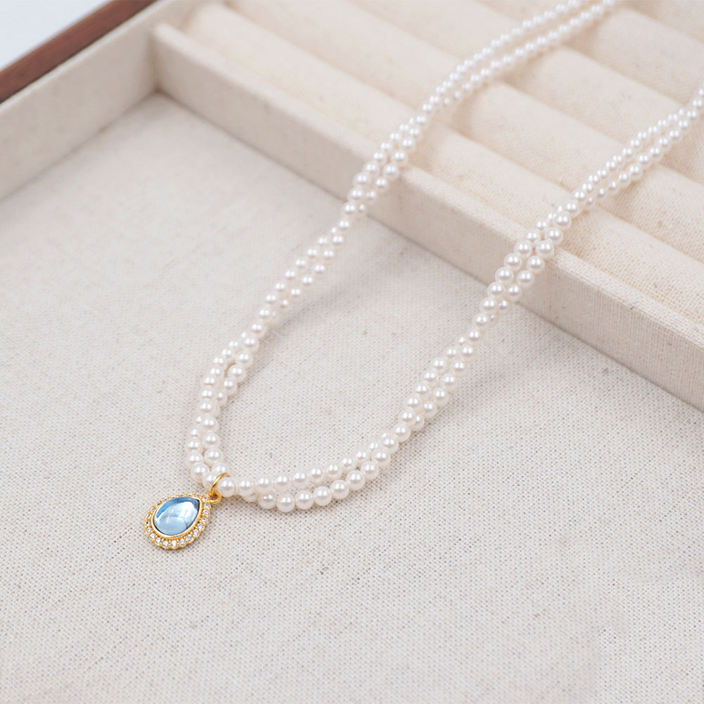 Elegant Vintage Style MAMA Water Droplets Imitation Pearl Titanium Steel Copper Plating Inlay Artificial Rhinestones Glass Gold Plated Women's Double Layer Necklaces display picture 3