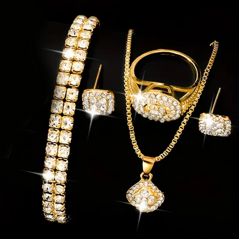 Elegant Shiny Geometric Artificial Diamond Alloy Wholesale Jewelry Set display picture 3