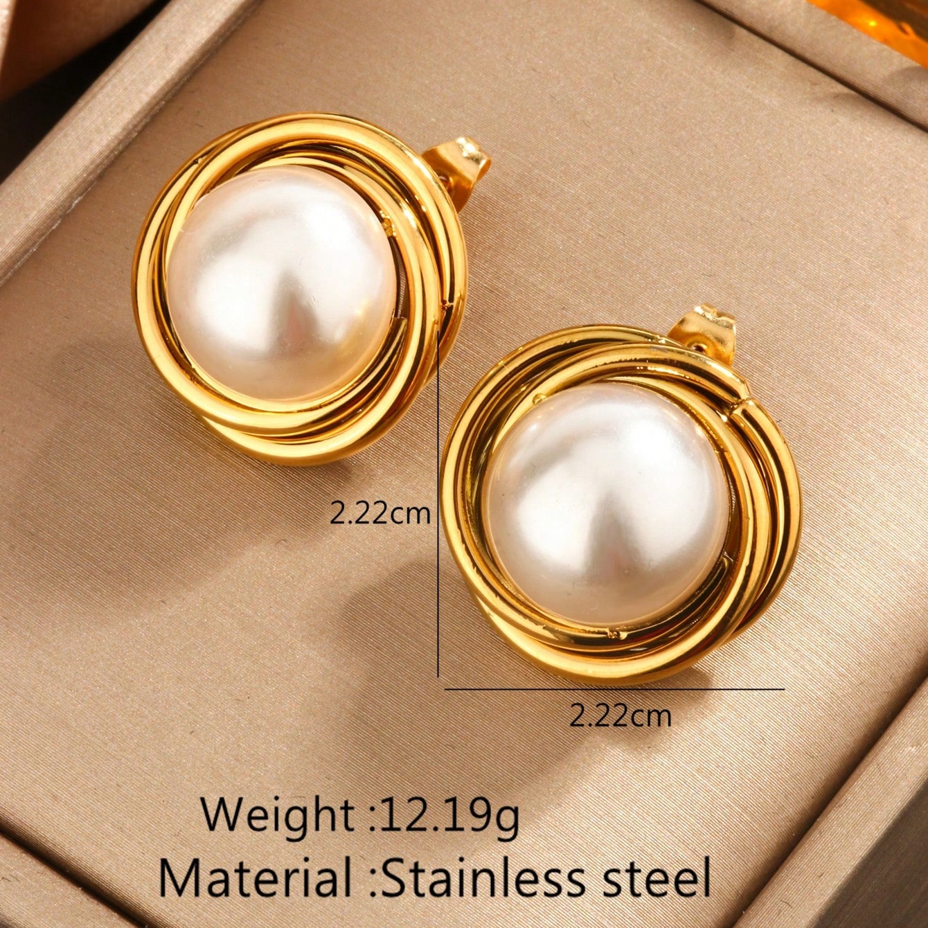 1 Pair Elegant Baroque Style Round Heart Shape Plating Inlay 304 Stainless Steel Artificial Rhinestones Plastic 18K Gold Plated Drop Earrings Ear Studs display picture 4