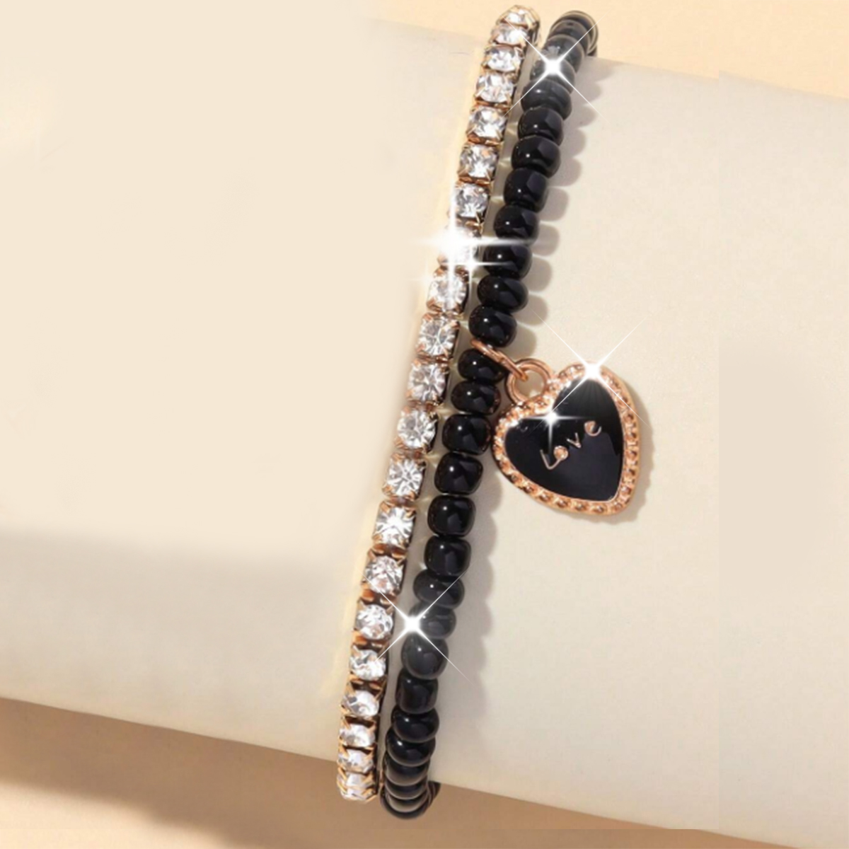 Wholesale Jewelry Elegant Romantic Shiny Letter Heart Shape Arylic Alloy Artificial Diamond Beaded Enamel Inlay Jewelry Set display picture 1