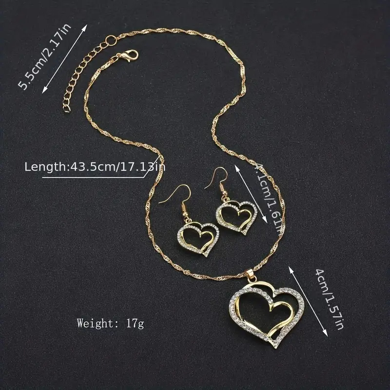 Sweet Shiny Double Heart Artificial Diamond Alloy Wholesale Jewelry Set display picture 3