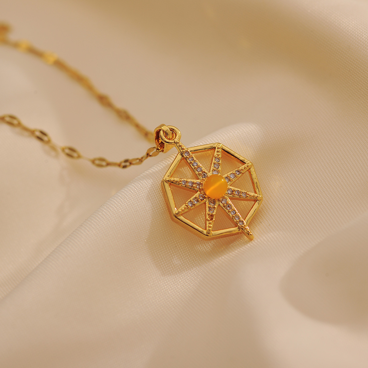 Großhandel IG-Stil Glänzend Geometrisch Kupfer Inlay 18 Karat Vergoldet Perlen Zirkon Halskette Mit Anhänger display picture 1