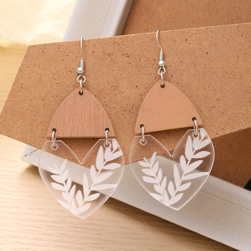 1 Pair Casual Cute Simple Style Leaves Heart Shape Transparent Arylic Drop Earrings display picture 2