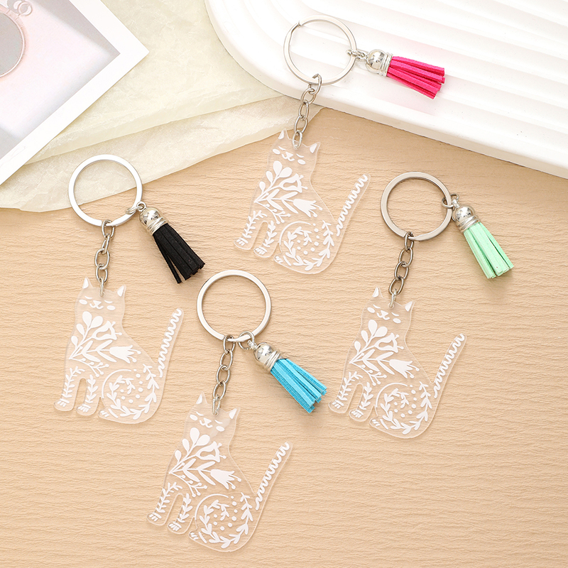 Cute Sweet Simple Style Cat Arylic Tassel Transparent Bag Pendant Keychain display picture 1