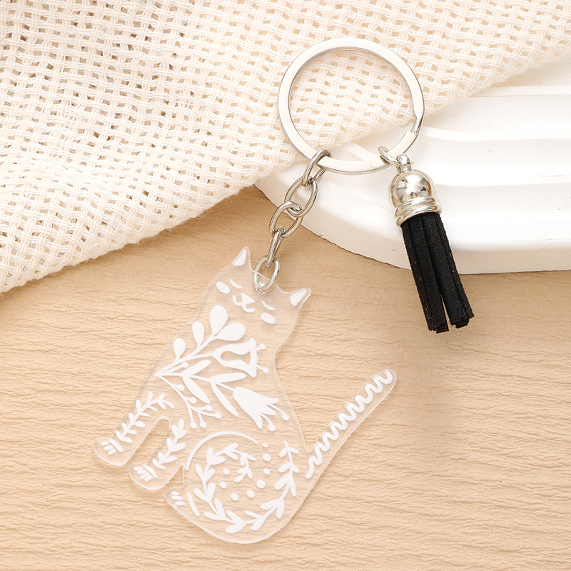 Cute Sweet Simple Style Cat Arylic Tassel Transparent Bag Pendant Keychain display picture 3