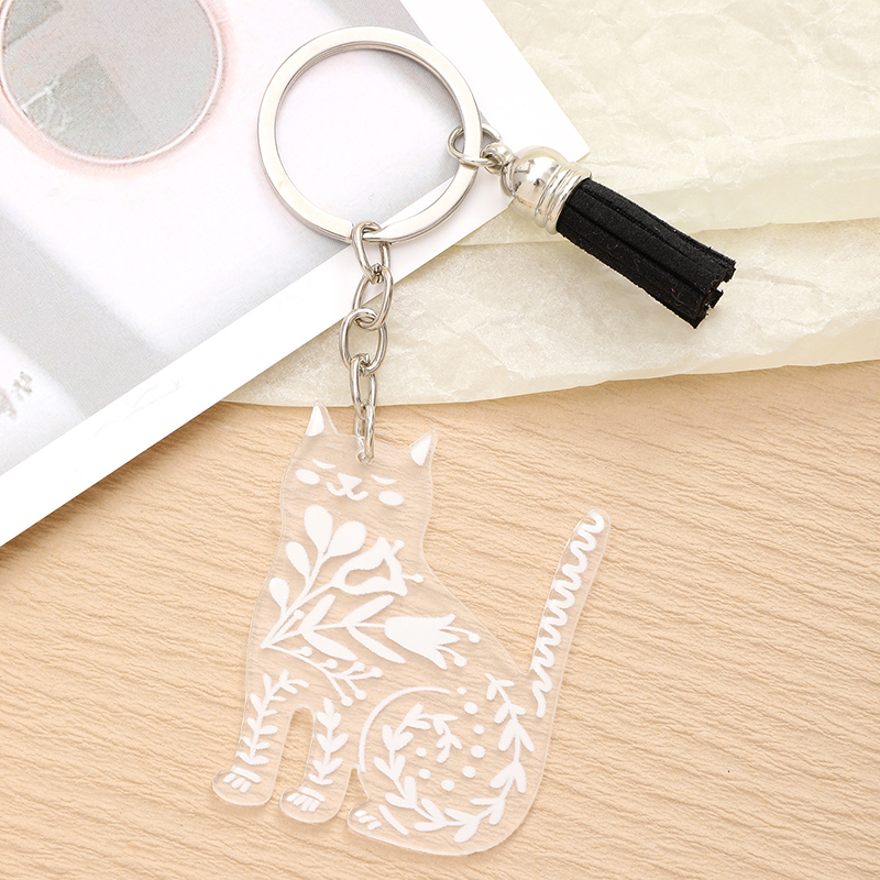 Cute Sweet Simple Style Cat Arylic Tassel Transparent Bag Pendant Keychain display picture 2