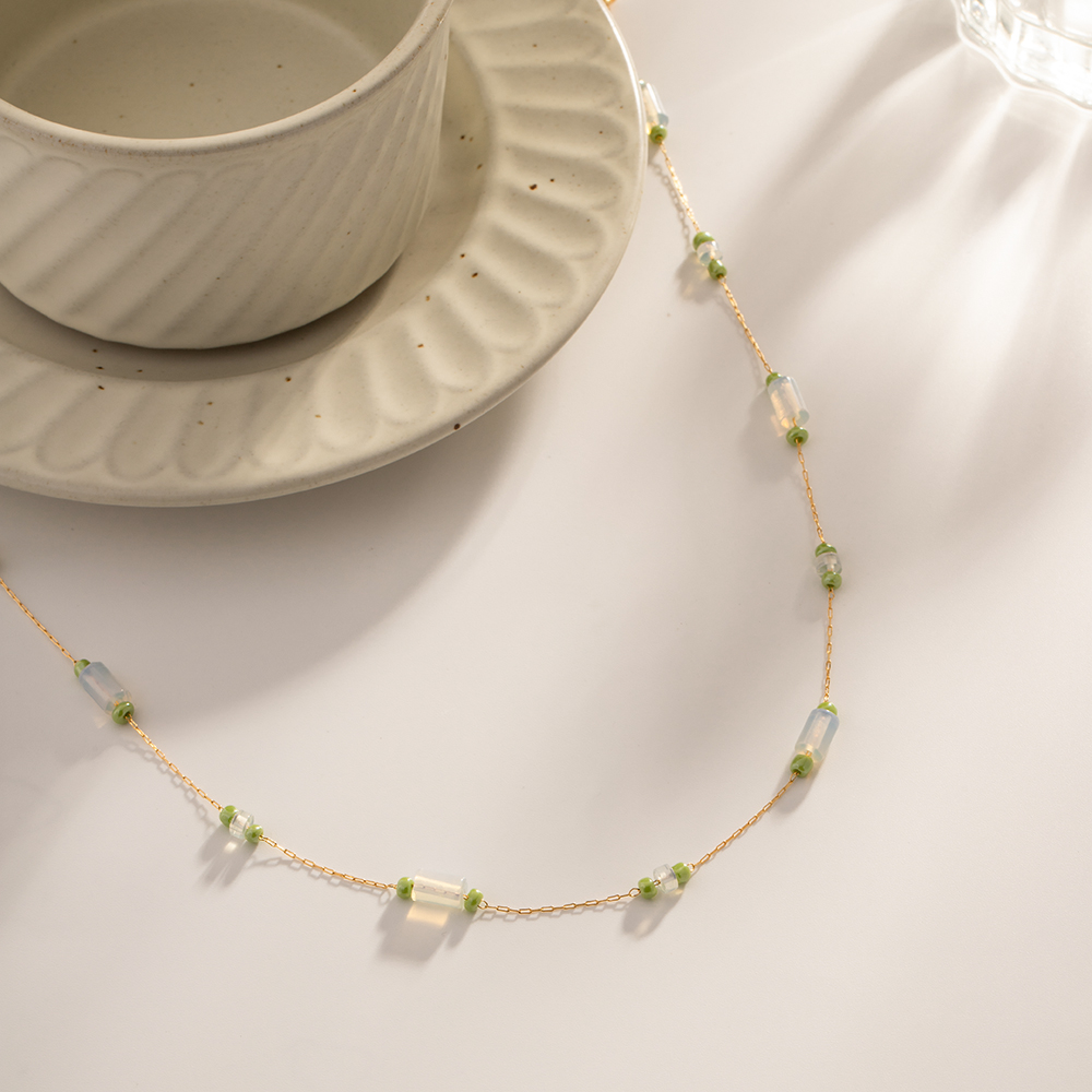 Edelstahl 304 Opal IG-Stil Süss Perlen Geometrisch Halskette display picture 4