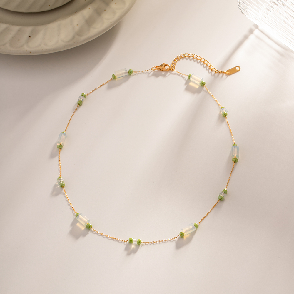 Edelstahl 304 Opal IG-Stil Süss Perlen Geometrisch Halskette display picture 3