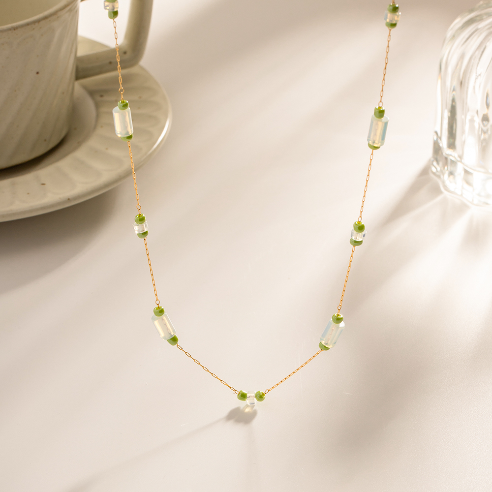 Edelstahl 304 Opal IG-Stil Süss Perlen Geometrisch Halskette display picture 8