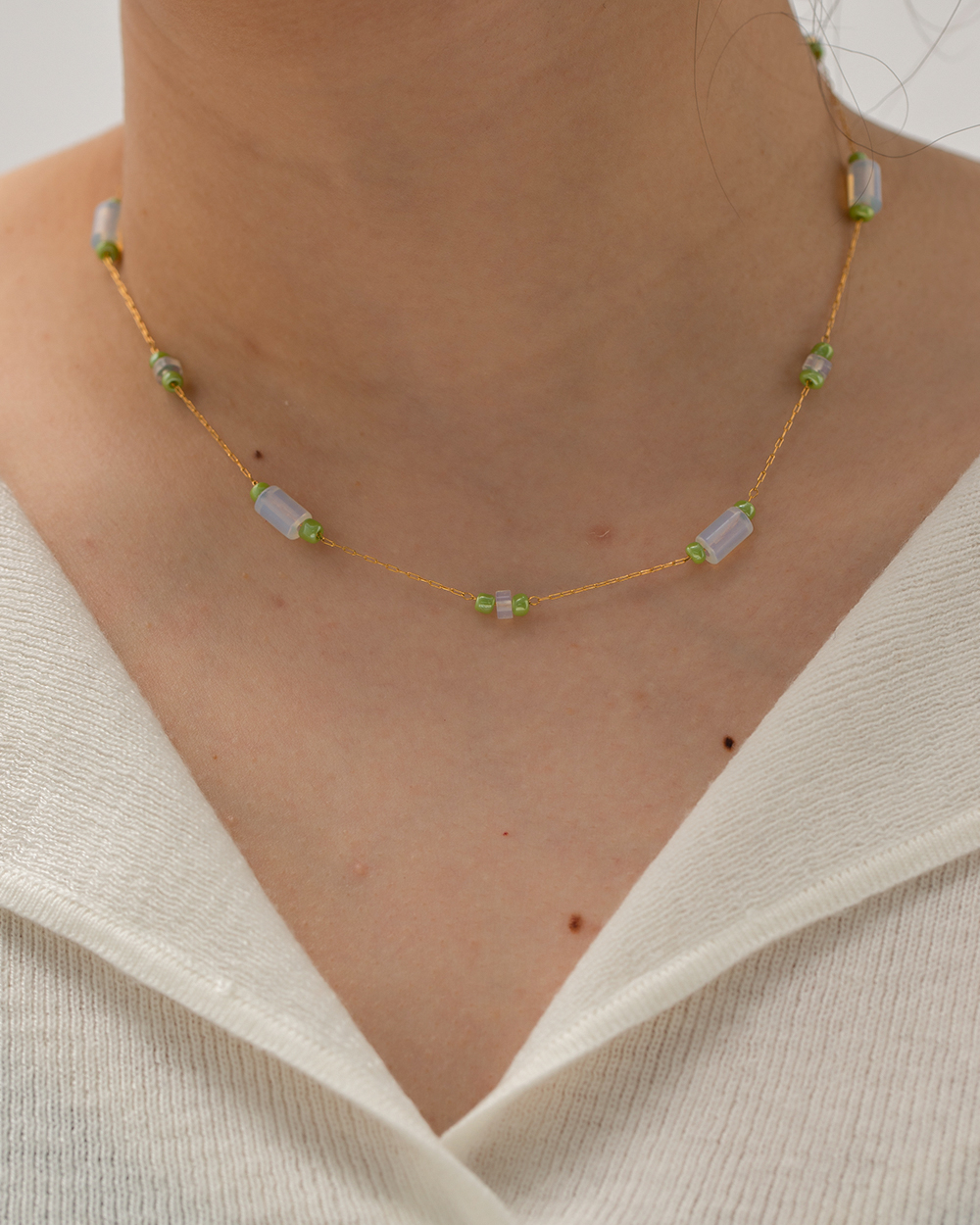 Edelstahl 304 Opal IG-Stil Süss Perlen Geometrisch Halskette display picture 7