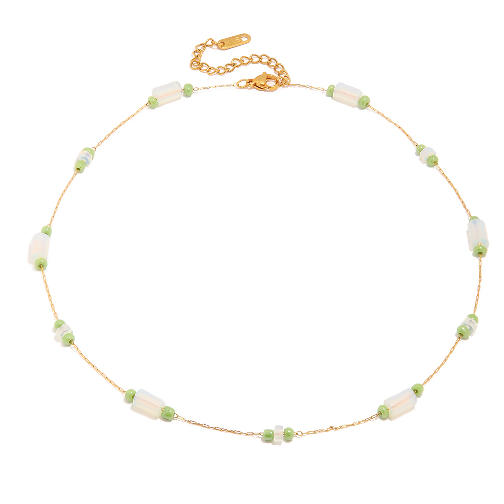 Edelstahl 304 Opal IG-Stil Süss Perlen Geometrisch Halskette display picture 1