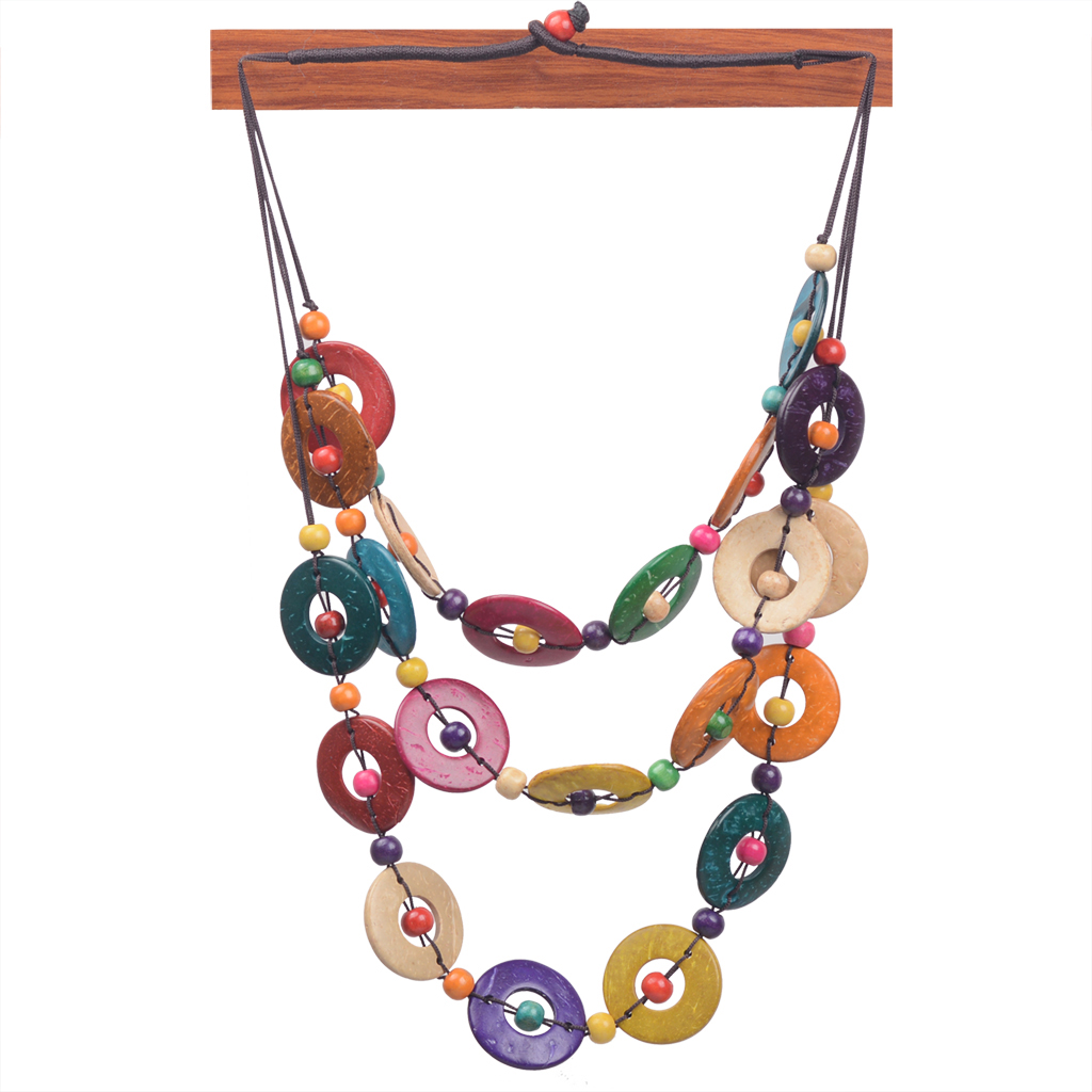 Vintage Style Simple Style Circle Round Wooden Beads Coconut Shell Charcoal Women's Three Layer Necklace display picture 1