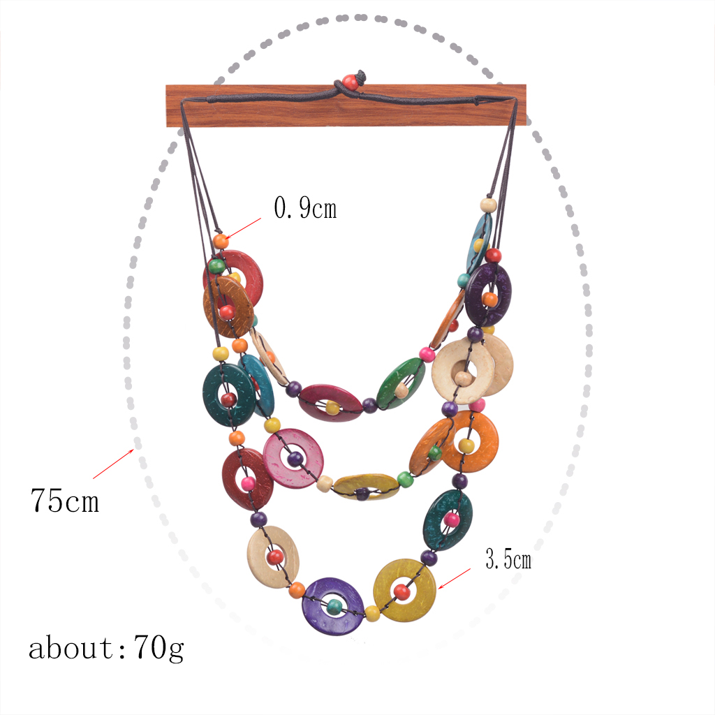 Vintage Style Simple Style Circle Round Wooden Beads Coconut Shell Charcoal Women's Three Layer Necklace display picture 3