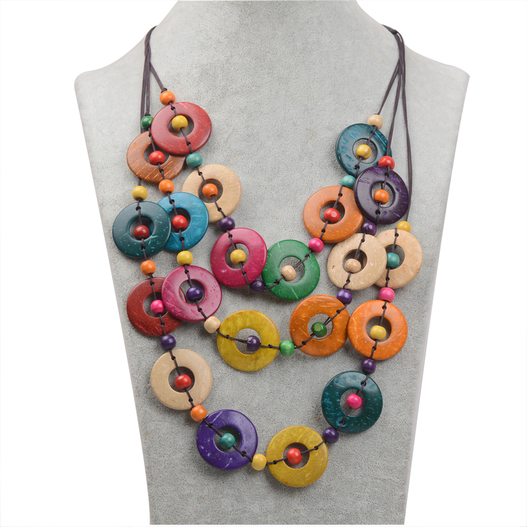 Vintage Style Simple Style Circle Round Wooden Beads Coconut Shell Charcoal Women's Three Layer Necklace display picture 8