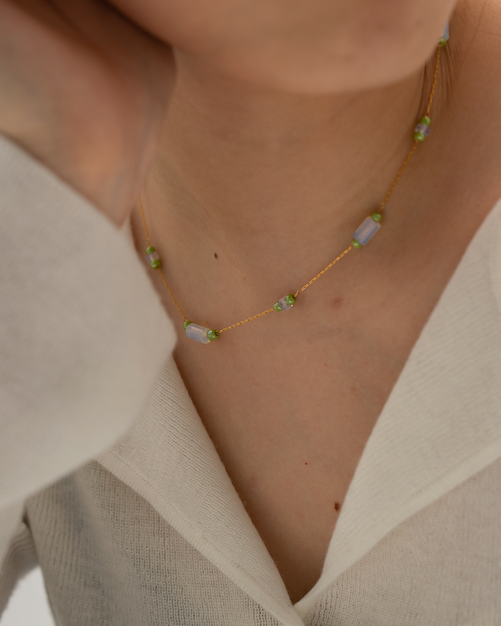 Edelstahl 304 Opal IG-Stil Süss Perlen Geometrisch Halskette display picture 6