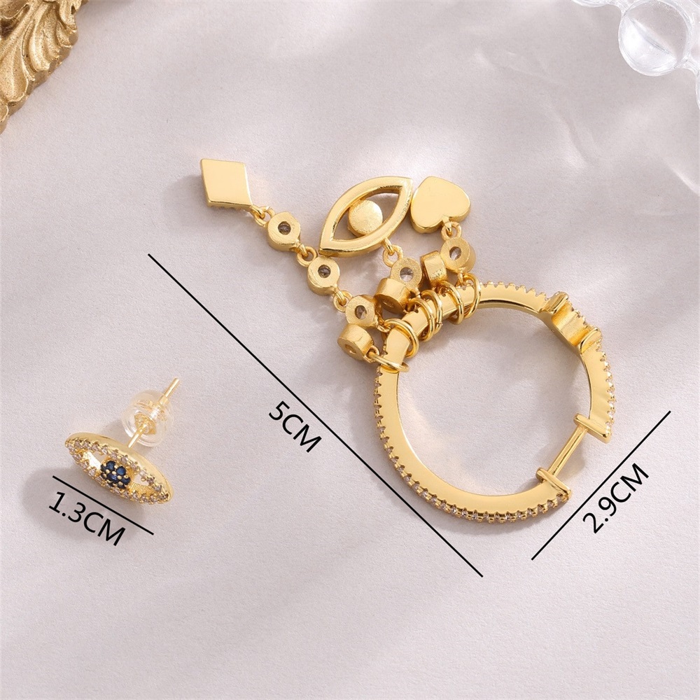 1 Pair Glam Heart Shape Eye Plating Inlay Copper Zircon 18K Gold Plated Earrings display picture 2
