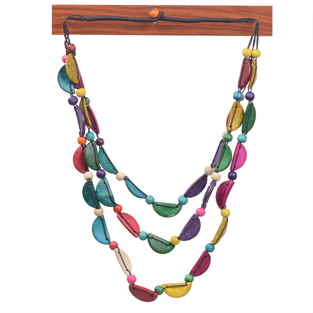 Casual Ethnic Style Moon Wooden Beads Wood Coconut Shell Charcoal Women's Three Layer Necklace display picture 3