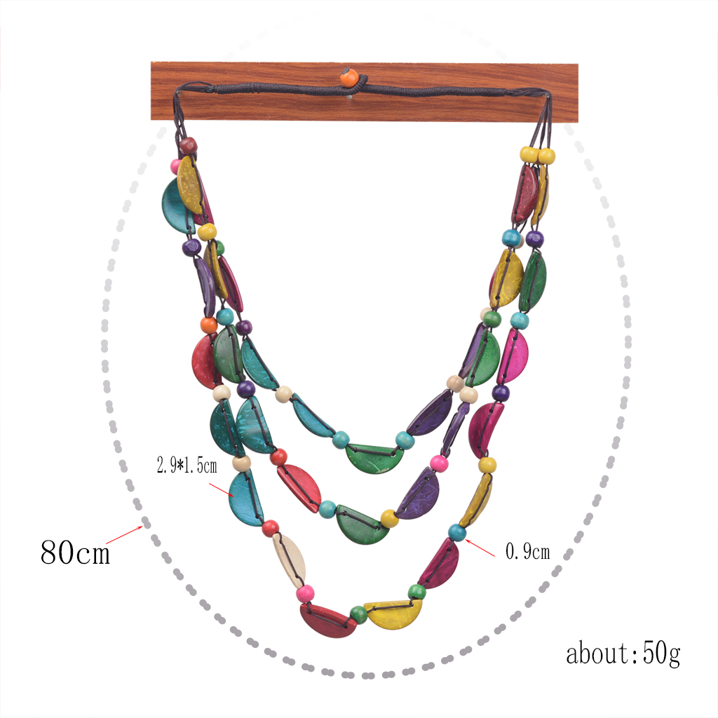 Casual Ethnic Style Moon Wooden Beads Wood Coconut Shell Charcoal Women's Three Layer Necklace display picture 7