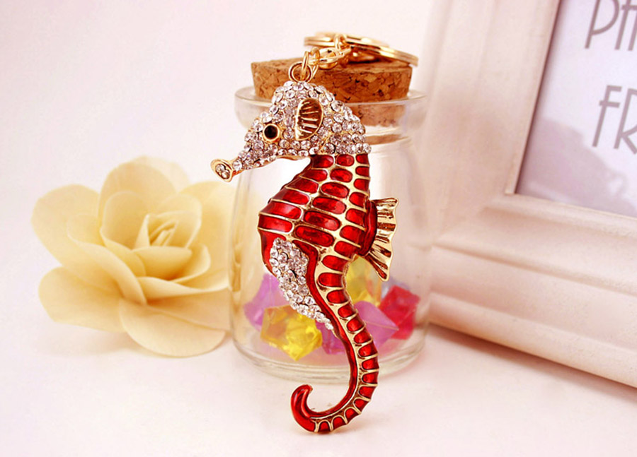 Sucré Hippocampe Alliage De Zinc Placage Incruster Strass Femmes Pendentif De Sac Porte-Clés display picture 2