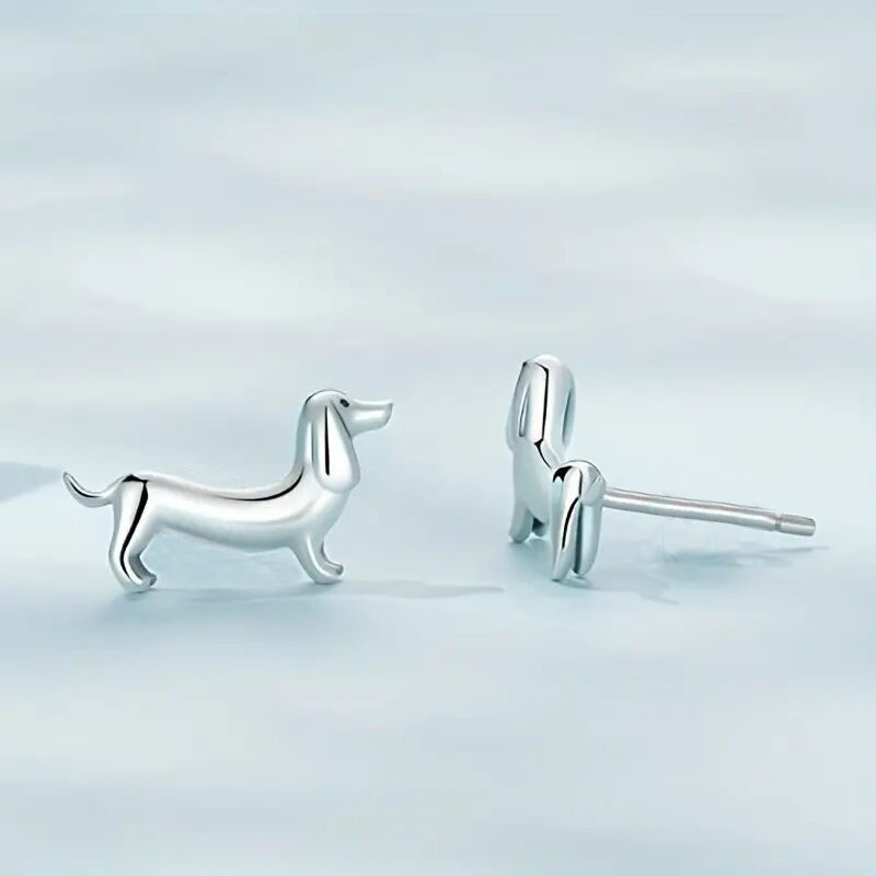 1 Pair French Style Simple Style Dog Alloy Silver Plated Ear Studs display picture 4