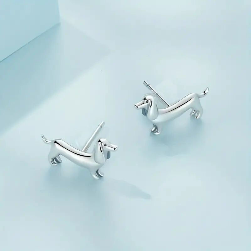 1 Pair French Style Simple Style Dog Alloy Silver Plated Ear Studs display picture 1