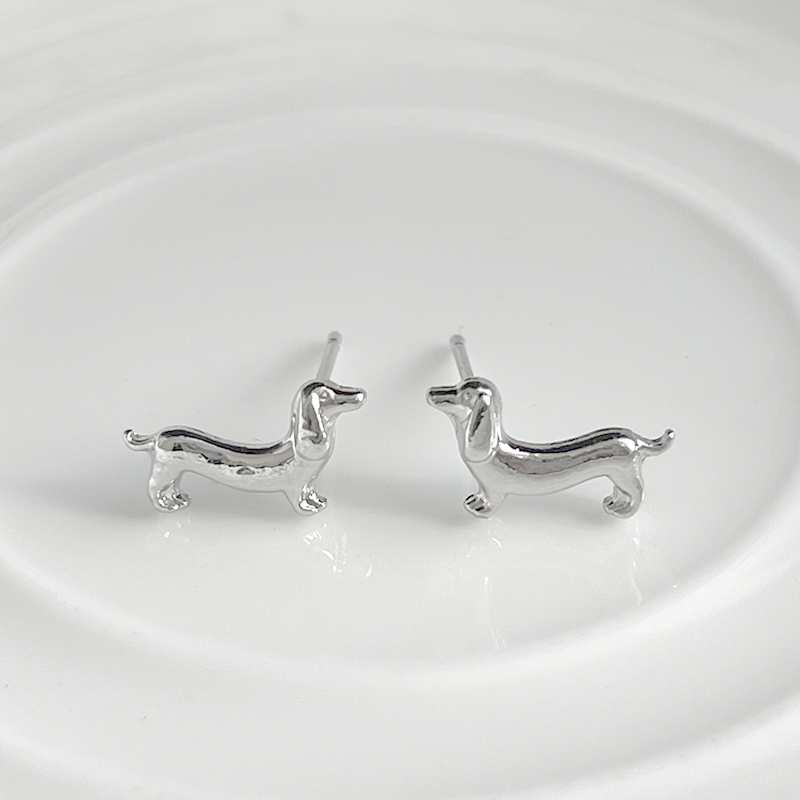 1 Pair French Style Simple Style Dog Alloy Silver Plated Ear Studs display picture 6