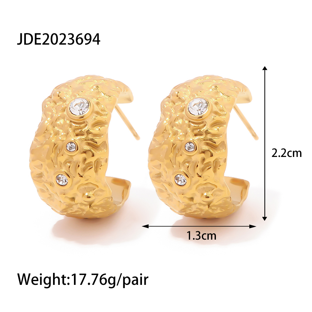 1 Pair IG Style Simple Style C Shape Plating Inlay 316 Stainless Steel  Rhinestones 18K Gold Plated Ear Studs display picture 1