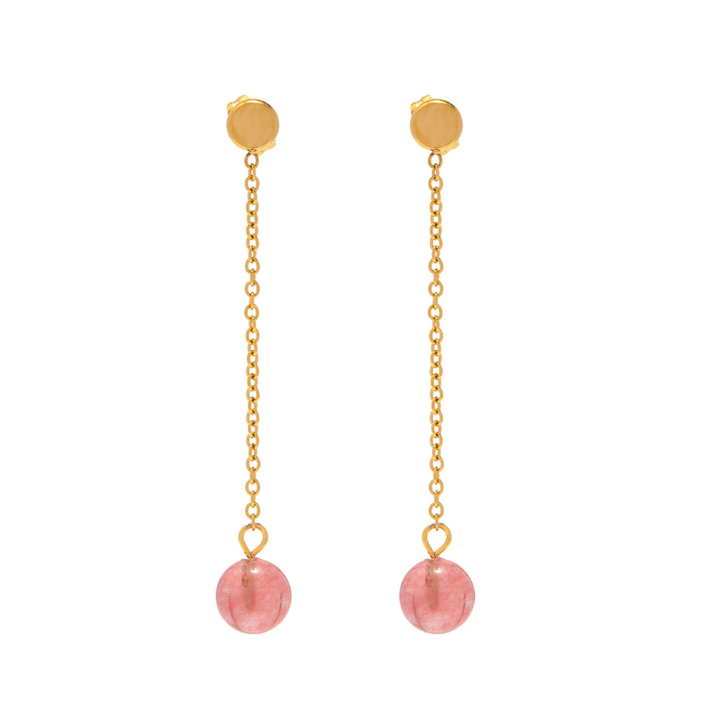 1 Pair IG Style Casual Round Tassel 304 Stainless Steel Pink Crystal 18K Gold Plated Drop Earrings display picture 6