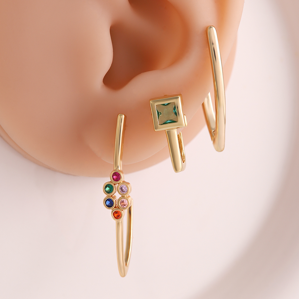 Copper 18K Gold Plated Simple Style Inlay Geometric Zircon Ear Studs display picture 8