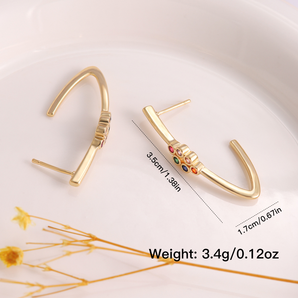Copper 18K Gold Plated Simple Style Inlay Geometric Zircon Ear Studs display picture 6
