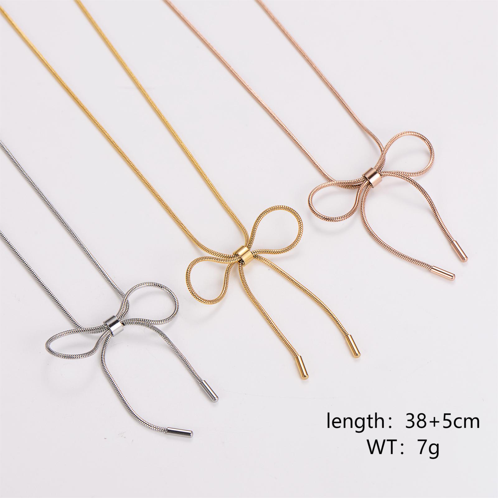 304 Stainless Steel 18K Gold Plated Rose Gold Plated Casual Cute Sweet Bow Knot Necklace display picture 1