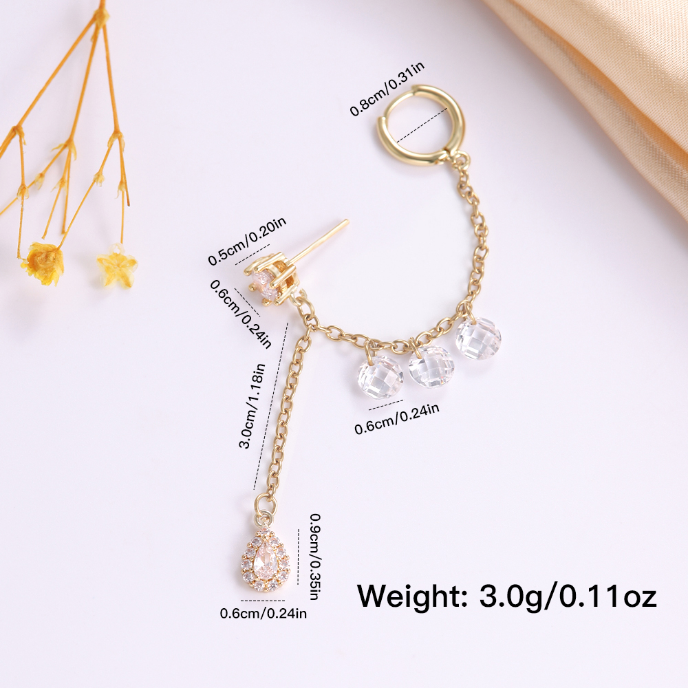 Copper 18K Gold Plated IG Style Simple Style Chain Inlay Water Droplets Zircon Earrings display picture 5