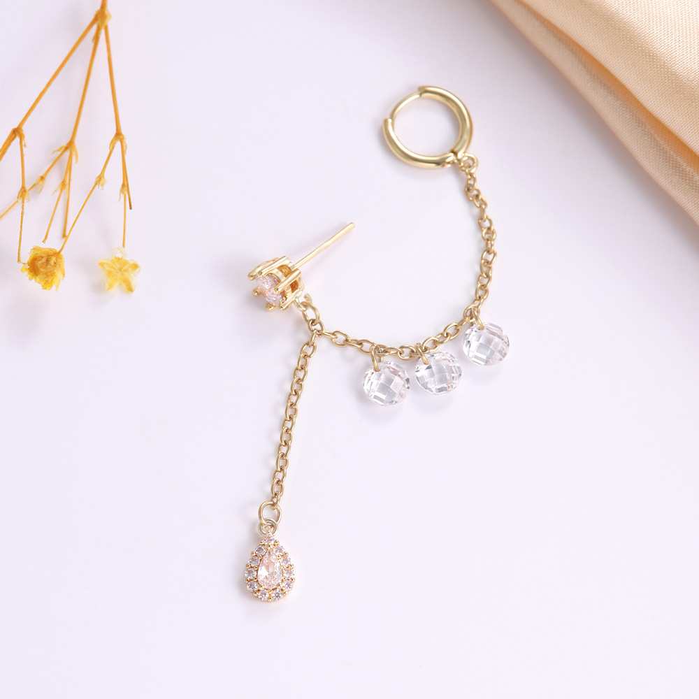 Copper 18K Gold Plated IG Style Simple Style Chain Inlay Water Droplets Zircon Earrings display picture 6