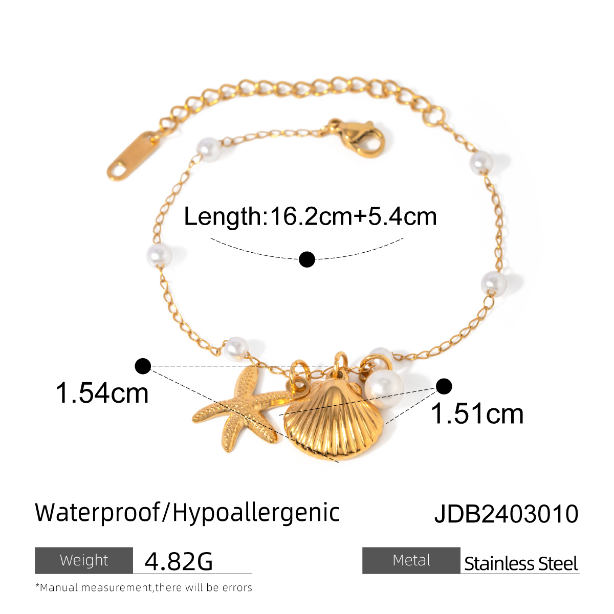 Casual Beach Starfish Shell 304 Stainless Steel 18K Gold Plated Bracelets In Bulk display picture 6