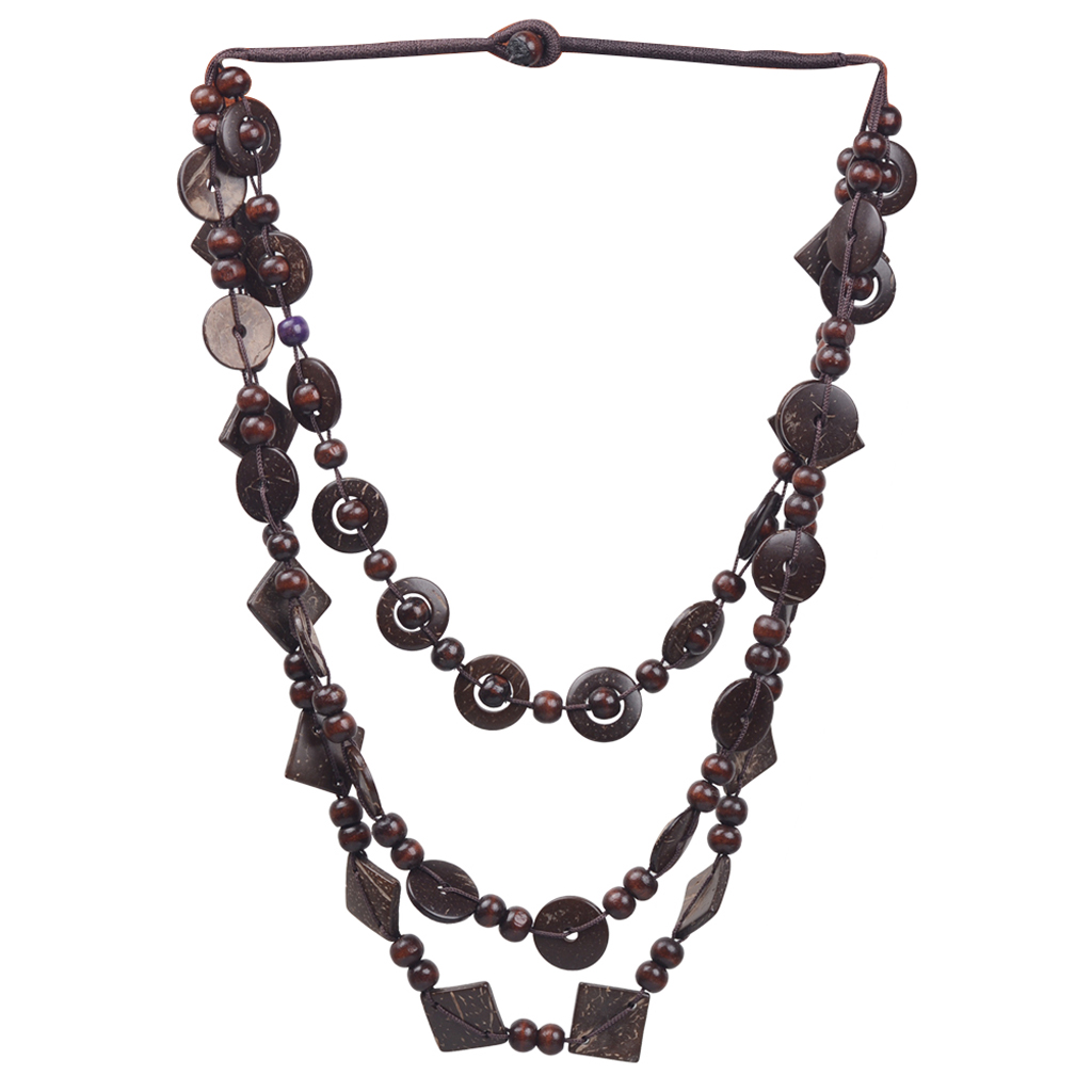 Vintage Style Exaggerated Classic Style Round Square Wooden Beads Wood Coconut Shell Charcoal Women's Layered Necklaces display picture 3