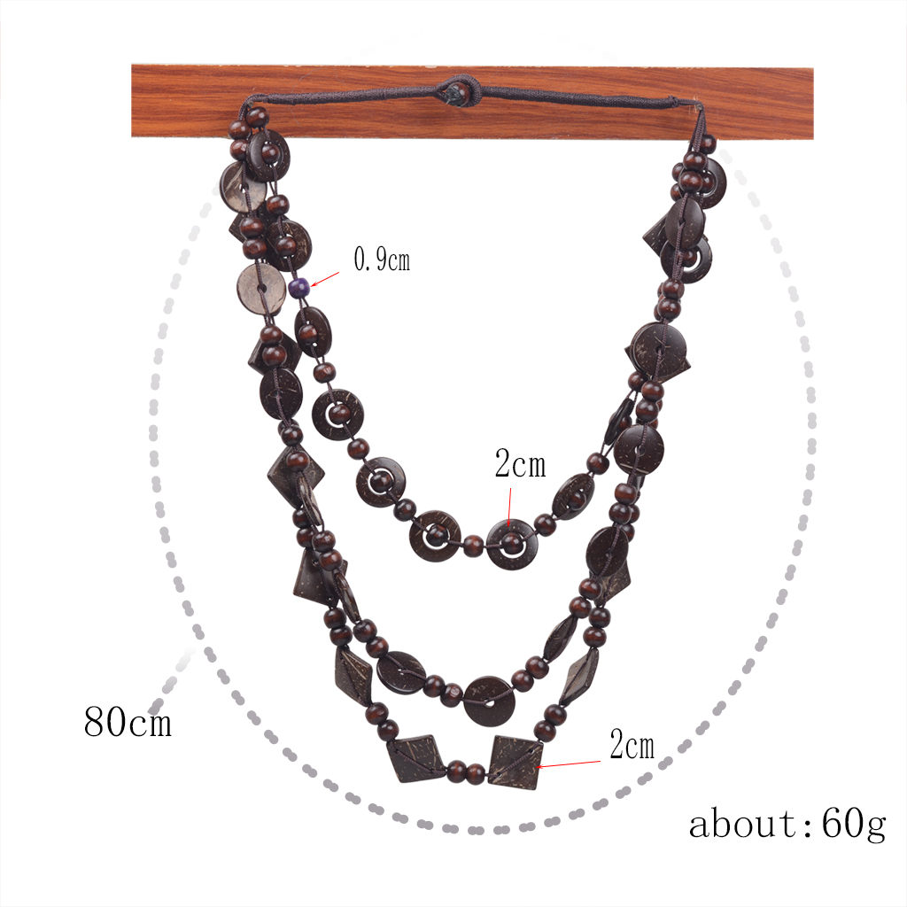 Vintage Style Exaggerated Classic Style Round Square Wooden Beads Wood Coconut Shell Charcoal Women's Layered Necklaces display picture 4