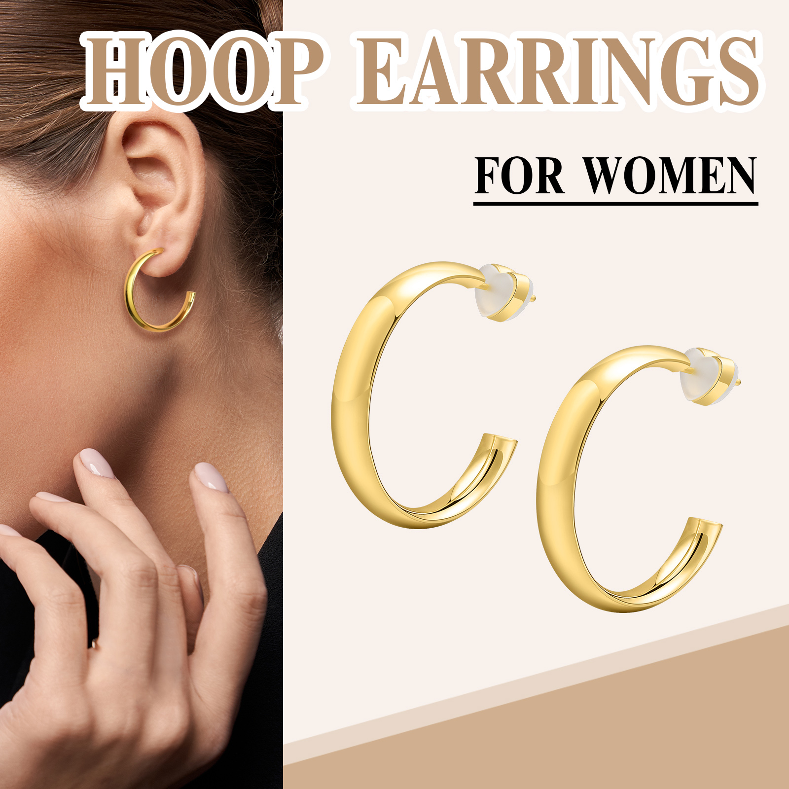 1 Pair Classic Style Solid Color Polishing Plating 304 Stainless Steel 18K Gold Plated Earrings display picture 11