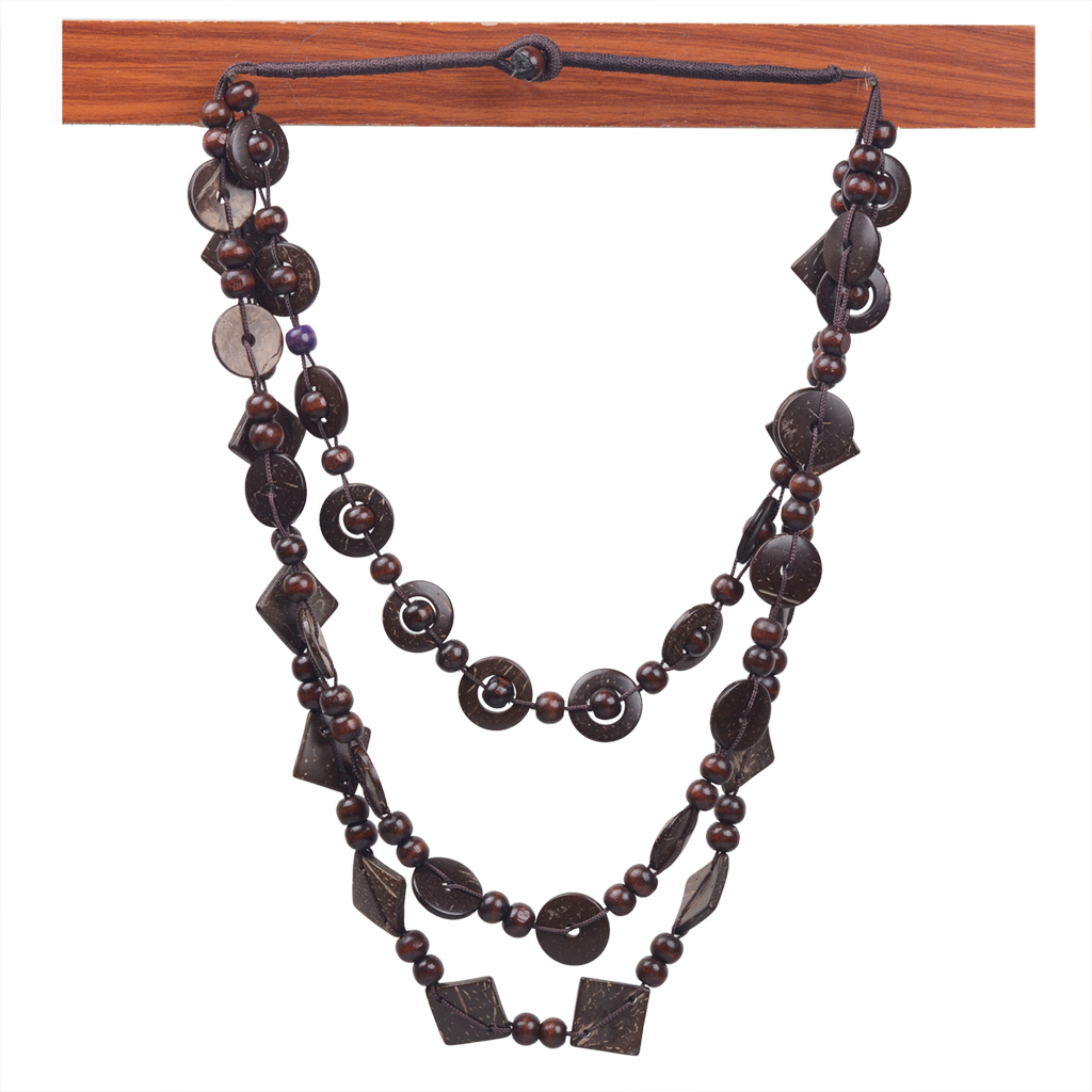 Vintage Style Exaggerated Classic Style Round Square Wooden Beads Wood Coconut Shell Charcoal Women's Layered Necklaces display picture 6