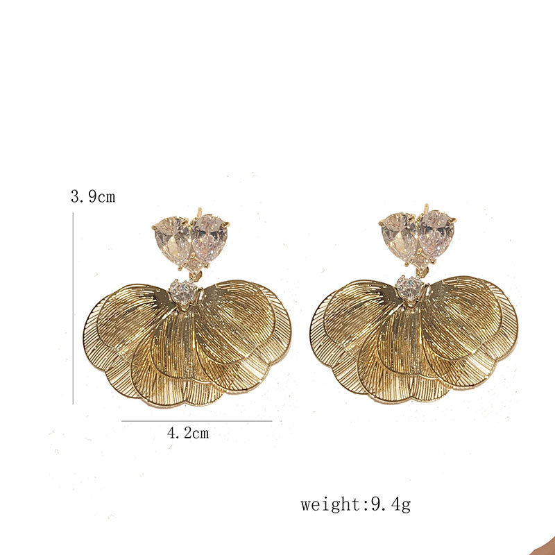 1 Pair Sweet Shiny Petal Inlay Brass Zircon 14K Gold Plated Drop Earrings display picture 6