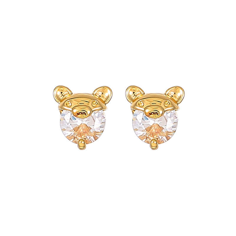 1 Pair Cute Sweet Simple Style Animal Round Inlay Copper Zircon Ear Studs display picture 2