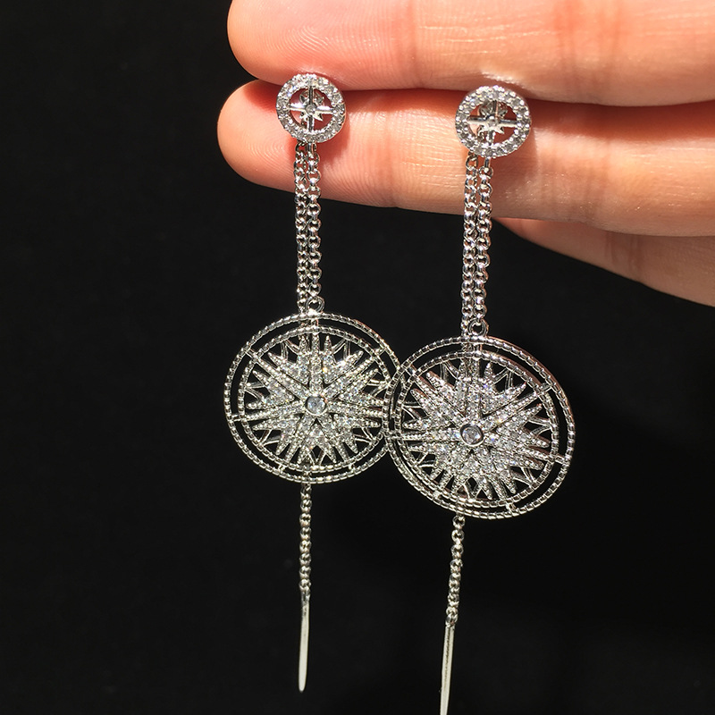 1 Pair Simple Style Shiny Snowflake Inlay Brass Zircon 14K Gold Plated Drop Earrings display picture 2
