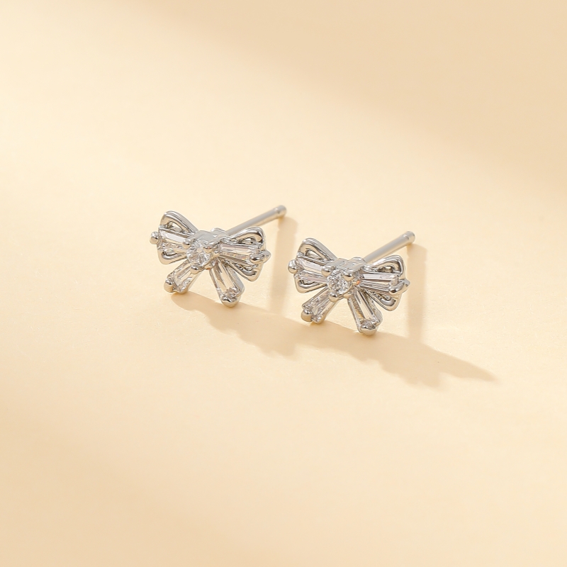 1 Pair Elegant Sweet Simple Style Bow Knot Inlay Copper Zircon Ear Studs display picture 3