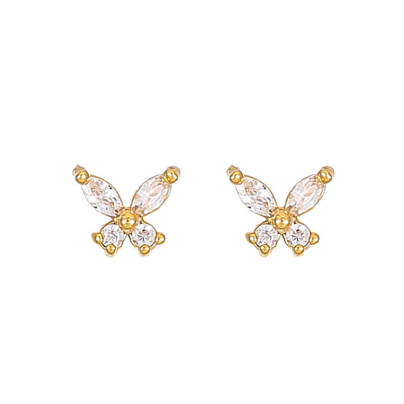 1 Pair Sweet Simple Style Classic Style Butterfly Inlay Copper Zircon Ear Studs display picture 5