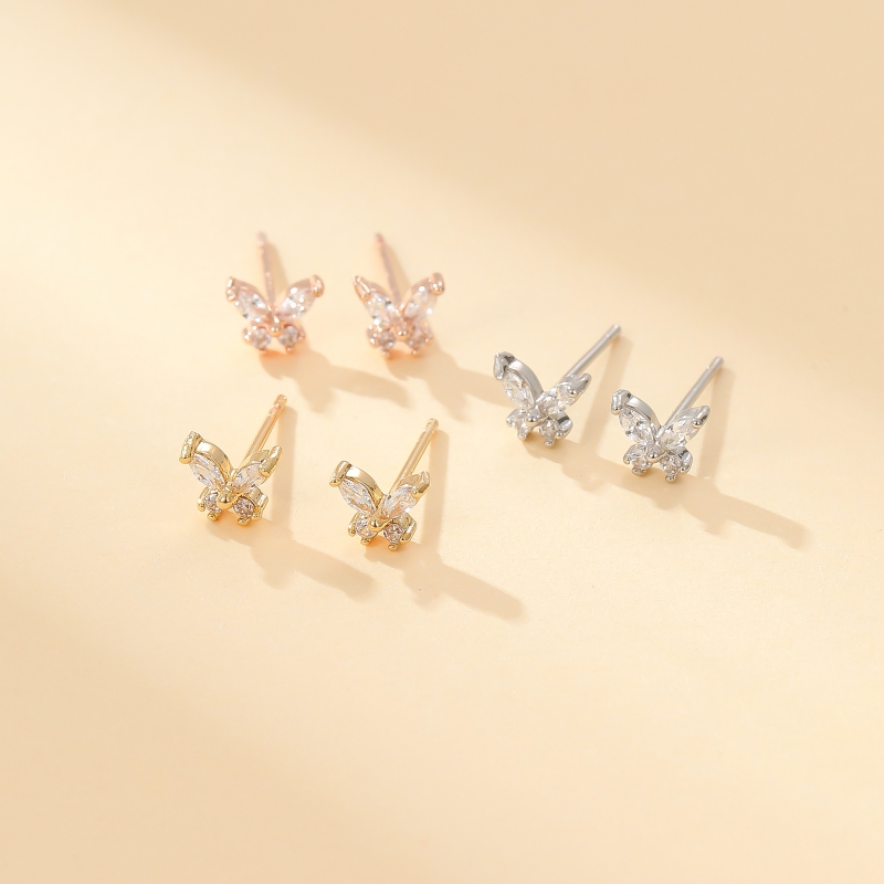 1 Pair Sweet Simple Style Classic Style Butterfly Inlay Copper Zircon Ear Studs display picture 1